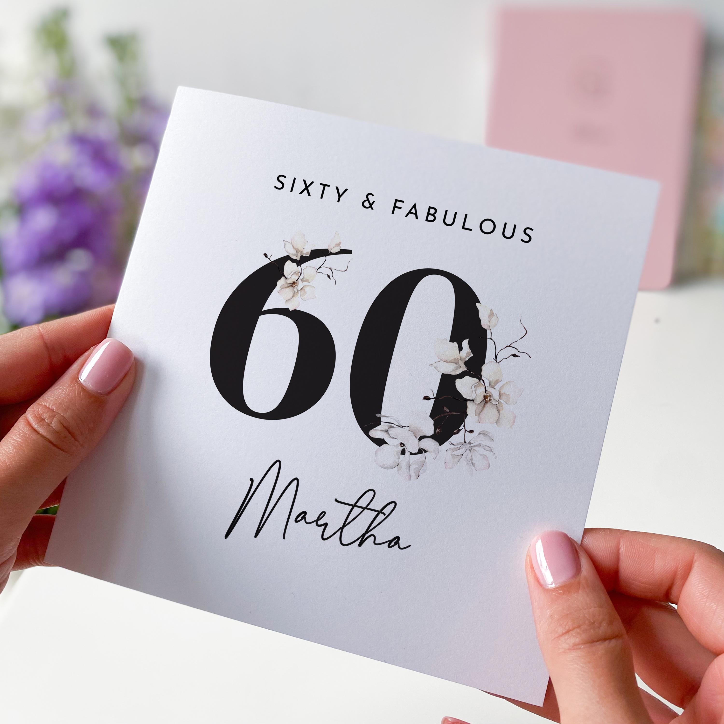 Personalised Elegant 60th Birthday Card for Her With Name and Age Sixty ...