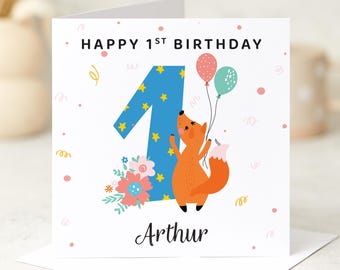 パーソナライズされたウサギの誕生日カード、カスタム名前と年齢、子供