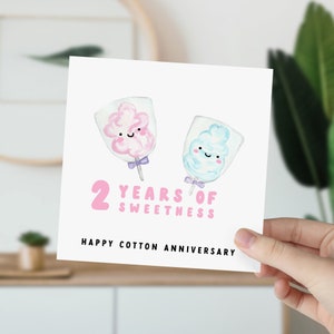 Tarjeta del segundo aniversario, 2 años de dulzura, segunda boda, tarjeta de aniversario de algodón, bonita para marido, esposa, novio, novia