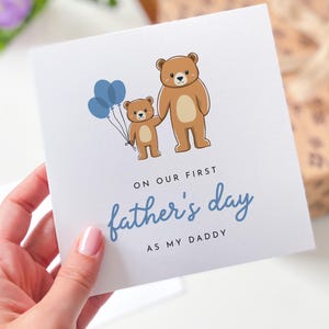Première carte pour la fête des pères de bébé garçon, ours mignon et ballon bleu, carte souvenir papa et fils pour nouveau papa, pour bébé