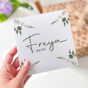 Carte de mariée avec nom Carte personnalisée pour la future mariée Carte d'enterrement de vie de jeune fille Carte de voeux pour la mariée Carte avec fleurs