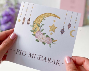 Eid Mubarak Greeting Card: Crescent Moon and Star Design