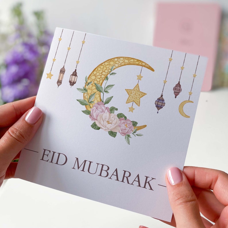 Eid Mubarak-hälsningskort: Halvmåne och stjärndesign bild 1