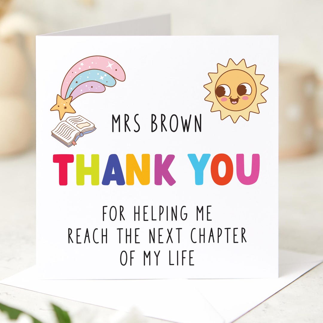 Rainbow Thank You Card for Teacher Mentor or Carer Colourful End of ...