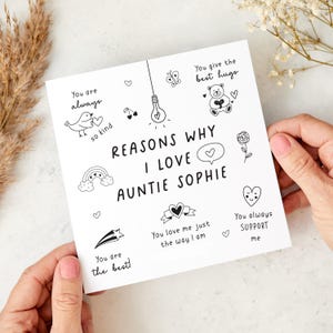 Tarjeta personalizada para tía: Razones por las que te amo, tarjeta para tía de sobrina o sobrino, divertida y linda tarjeta de agradecimiento para el cumpleaños de la tía, tarjeta navideña.