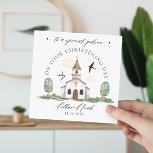 Auf Ihrer Taufkarte für den Patensohn mit Namensdatum. An einen besonderen Patensohn. Niedliche Taufkarte für den Patensohn in der Kirche. Andenken an den Namenstag