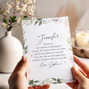 Carte de remerciement personnalisée pour son élégant design floral Carte de remerciement pour un ami, un mentor ou un être cher, nom et message personnalisés