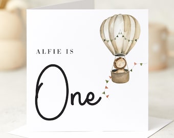 Personalised First Birthday Card for Boys or Girls Custom Name and Age 1st Hot Air Balloon and Lion Adorable Keepsake for Toddlers Nephew