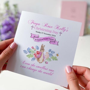 Carte de baptême personnalisée avec le nom et le nom de l'église ROSE ou BLEU Décoration de baptême bébé fille garçon cadeaux souvenir cérémonie de baptême