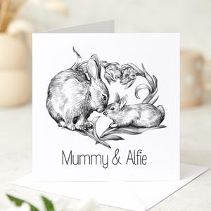 Gepersonaliseerde mummie- en babykaart Aangepaste naam konijnenkaart Eerste Moederdagkaart voor moeder van zoon of dochter schattig konijntje cadeau nieuwe moeder