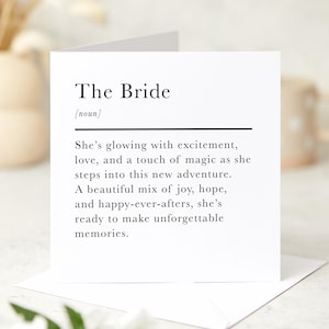 Braut-Definitionskarte Elegante Hochzeitstagkarte für die Braut Sentimentale Braut, die Geschenk-minimalistische Brautandenken-Karte ist