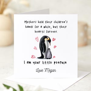 Gepersonaliseerde pinguïnkaart voor moeder Schattige dierenkaart van kind Moederdag of moeders verjaardagskaart I Am Your Little Penguin