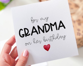 Card for grandma Happy Birthday Card for Grandma's birthday gift card for my grandma with cute red heart Greeting cards on her birthday