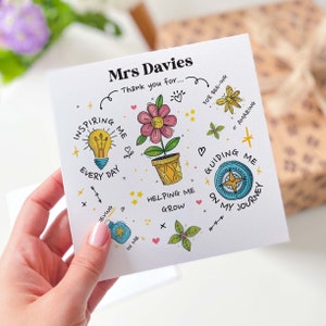 Tarjeta para maestra Gracias por ayudarme a crecer Tarjeta personalizada Fin de año escolar Preescolar Guardería Primaria Tarjeta de regalo de agradecimiento al maestro