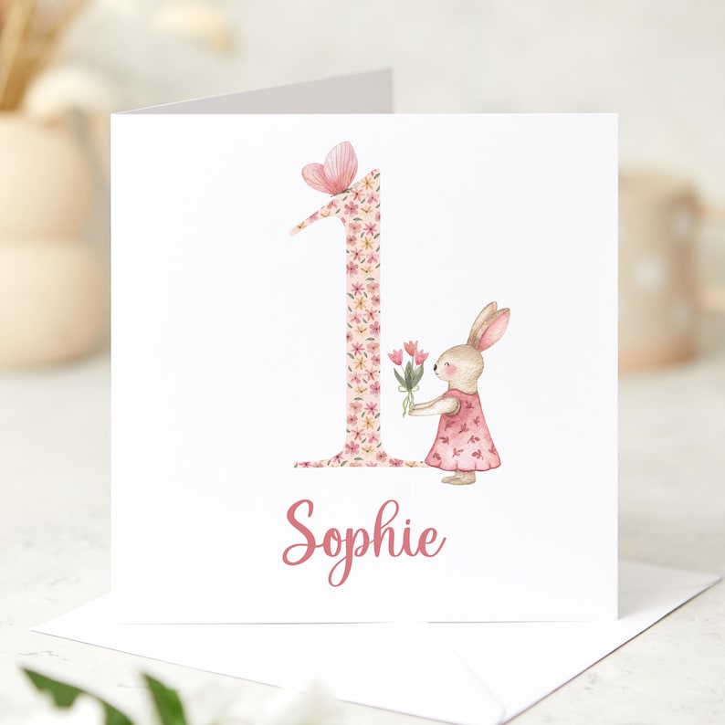 Elegant Birthday Card for Girls 1st 2nd 3rd 4th Birthday Cute Bunny Design Card for Daughter Niece Granddaughter Keepsake Kids Birthday Card image 1