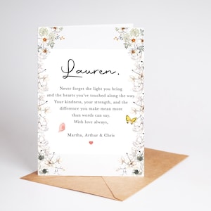 Carte personnalisée pour son anniversaire Merci en pensant à vous Carte de remerciement pour une amie, maman et soeur, design floral, nom, message sincère