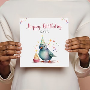 Carte d'anniversaire amusante avec prénom et thème pigeon Carte de voeux d'anniversaire Ami papa maman fille petite-fille nièce soeur
