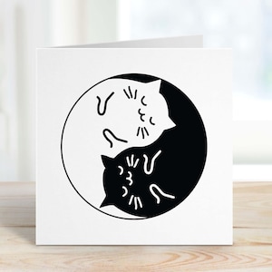 Yoga card yin and yang yoga lover gift card Black & white cats card Pilates lover yoga birthday card greeting card cat lover cat owner gift