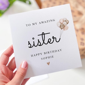 Carte d'anniversaire personnalisée pour la soeur de mon incroyable soeur Design minimaliste élégant avec des ballons Carte bien pensée pour son jour spécial