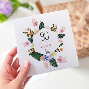 Biglietto di auguri di compleanno per la sua mamma, tata, amica, QUALSIASI ETÀ, biglietto floreale ad acquerello per nonna, nonna, mamma, biglietto personalizzato per traguardo di età