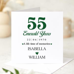 Biglietto d'auguri personalizzato per il 55° anniversario di matrimonio con smeraldo, biglietto d'auguri personalizzato per genitori, marito, moglie, nonni, biglietto d'auguri personalizzato per i 55 anni di matrimonio