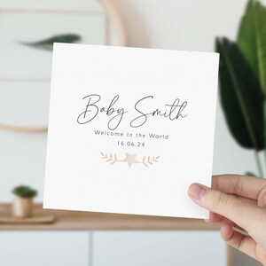 Carte de voeux « Bienvenue dans le monde » avec nom et date pour bébé, cadeau de naissance pour bébé garçon, fille, nouveau-né