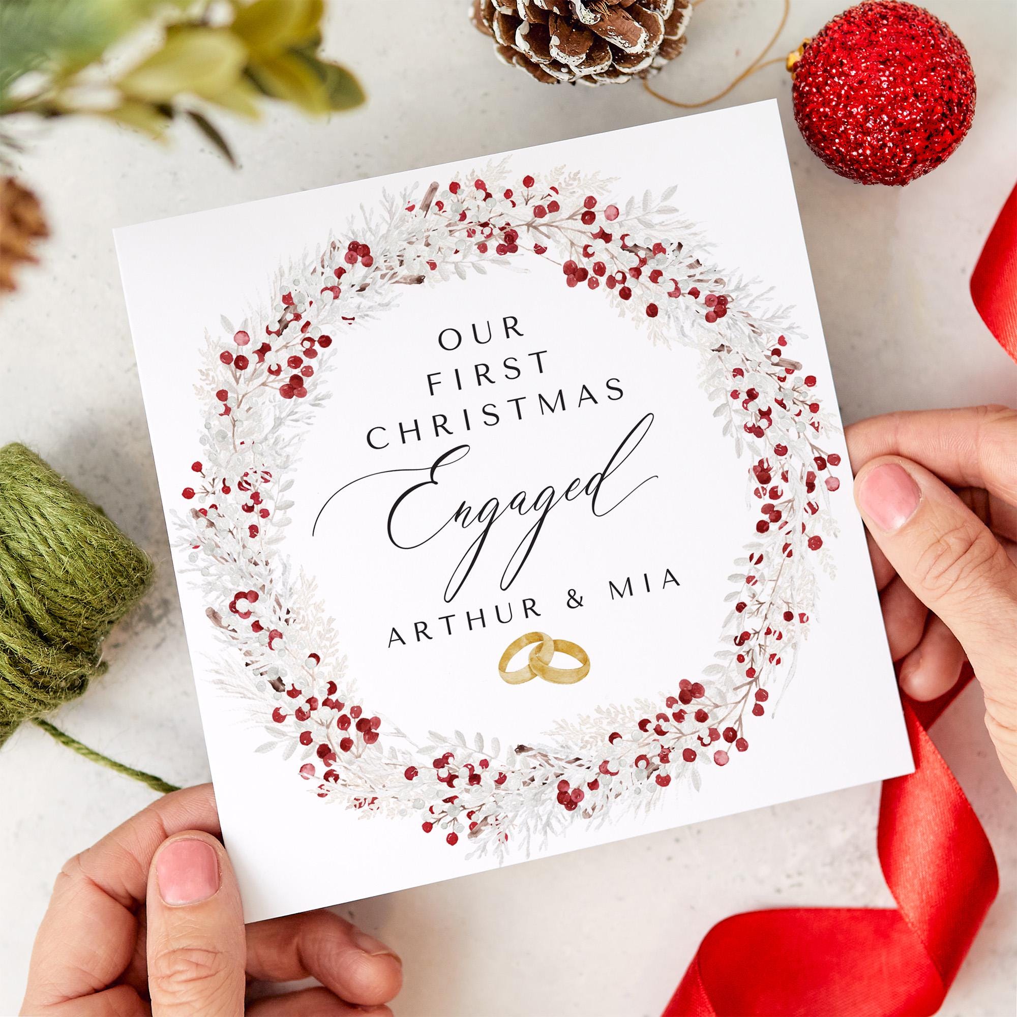 Personalised our first Christmas Engaged Christmas card with names 1st Xmas card for engaged couples gift card Engagement Card for fiancé