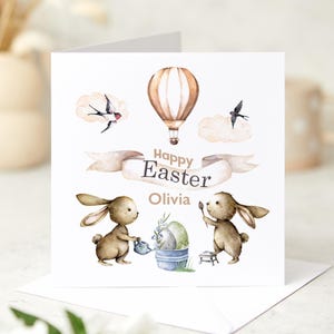 Carte de Joyeuses Pâques personnalisée pour garçon, fille, prénom, lapin, jolie carte pour neveu nièce, fils, fille, enfants, bébé, premier cadeau de Pâques, carte de lapin, 1er
