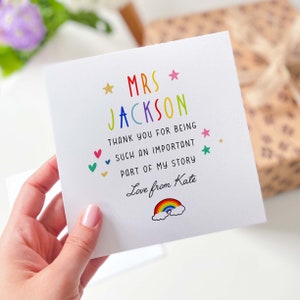 Biglietto per l'insegnante Biglietto di fine anno personalizzato Biglietto di ringraziamento per aver fatto parte della mia storia Biglietto di apprezzamento per la fine della scuola con Arcobaleno