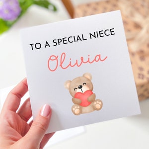 Carte pour nièce personnalisée Carte cadeau d'anniversaire pour une nièce spéciale Carte de joyeux anniversaire avec un joli ours Carte pour elle