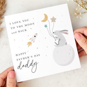 Vatertagskarte für Papa Vom Baby, ich liebe dich bis zum Mond und zurück, niedliches Häschen- und Stern-Design, Sentimentales Andenken für den neuen Papa