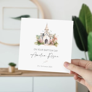 Carte de baptême Le jour de votre baptême pour filleul/fille avec nom et date carte de baptême Souvenir de baptême Jolie carte-cadeau d'église