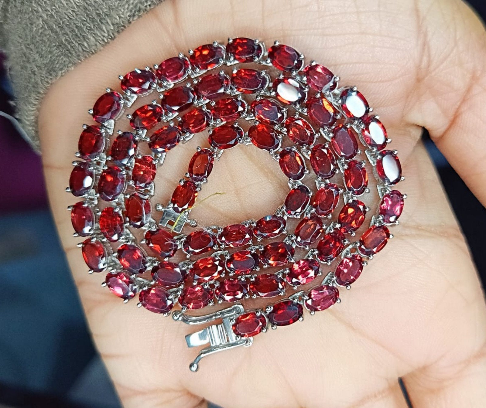 Natural Garnet Tennis Necklace Sterling Silver. January Birthstone Necklace.Gemstone Tennis Necklace. Women Tennis Necklace. Oval cut Garnet