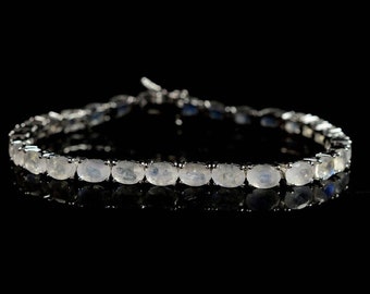 Oval cut With Moonstone Tennis Bracelet in Silver, june  Birthstone Bracelet, Party wear Bracelet, Fiance Gift, Bracelet for her.