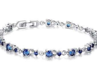 AAA Tanzanite Stone Round shape cut and white Topaz round Cut Tennis Bracelet,December Birthstone Bracelet,Women Bracelete, Gift for her.