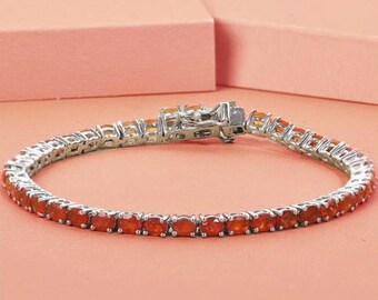 Fire Opal Tennis Bracelet Sterling Silver, Premium Gemstone Bracelet, Women Bracelete, Anniversary Gift, Weeding Gift,Party wear Bracelet.