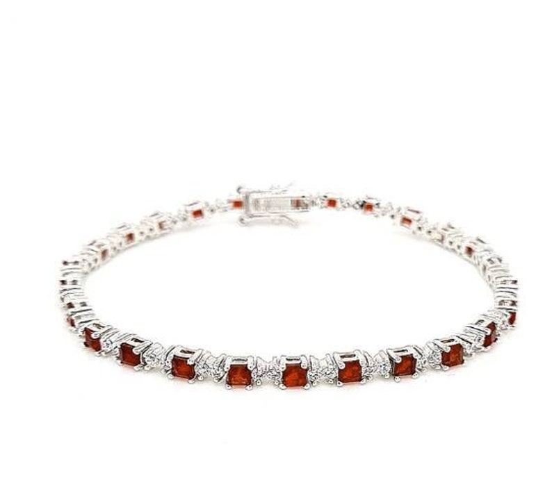 Ruby 4mm Cushion With White Topaz Tennis Bracelet in Platinum Overlay Sterling Silver, Women Jewellery, Anniversary Gift,Gift for her image 2