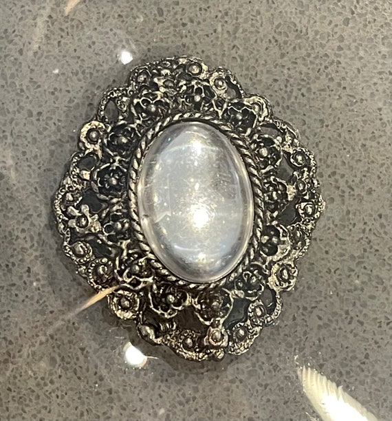 Clear Stone Ornate Brooch