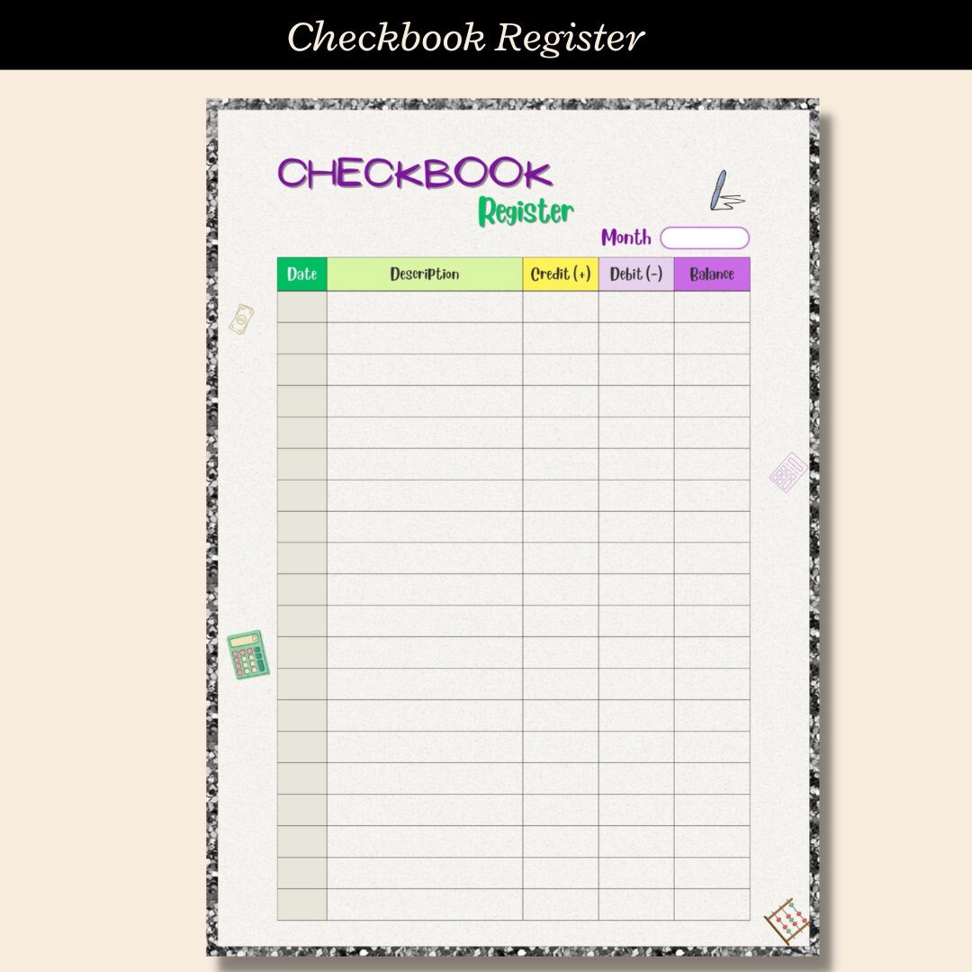 Checkbook Cover Checkbook Balance Log Checkbook Register Transaction