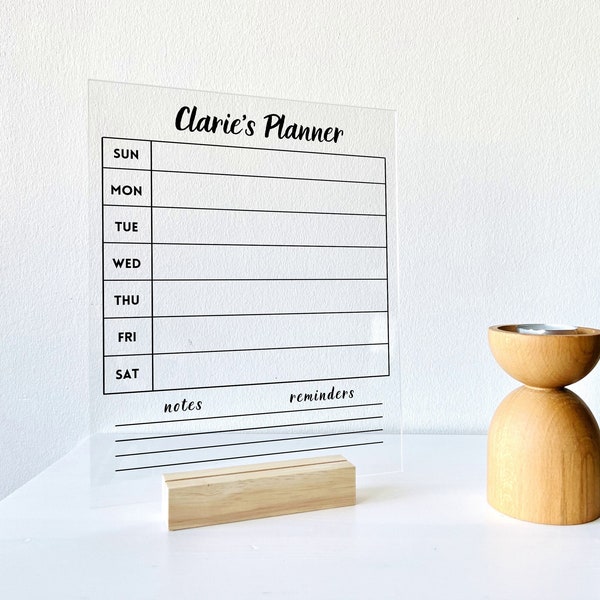 PERSONALIZED Acrylic Week Planner Desk Calendar - Dry Erase Board, Dry Erase Calendar, Monthly and Weekly Calendar, Transparent Calendar