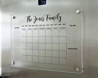Magnetic Monthly Acrylic calendar, 2023 Planner, Dry Erase Calendar, Personalized Acrylic calendar, Fridge Calendar, Calendar with notes