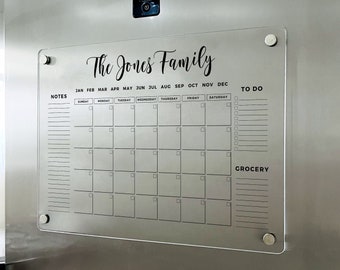 Magnetic Monthly Acrylic calendar, 2026 Planner, Dry Erase Calendar, Personalized Acrylic calendar, Fridge Calendar, Calendar with notes