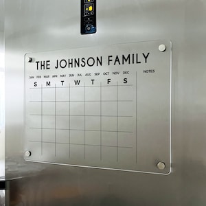Dry Erase Calendar - Magnetic Fridge Calendar - Magnetic Monthly Acrylic Calendar - Acrylic Magnetic Kitchen Board - Kitchen Wall Decor
