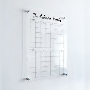 Personalized Acrylic Family Calendar - Custom Two Month Wall Calendar, Dry Erase Board, Transparent Calendar, Custom Monthly Planner