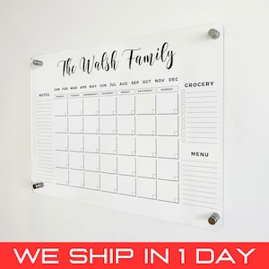 FREE PREVIEW Acrylic Family Planner Wall Calendar Personalized Dry Erase Board, Dry Erase Calendar, Monthly Weekly Calendar, Transparent image 1