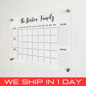 FREE PREVIEW Acrylic Family Planner Wall Calendar - Personalized Dry Erase Board, Dry Erase Calendar, Monthly Weekly Calendar, Transparent