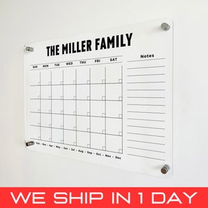 Acrylic Family Planner Wall Calendar - Personalized Dry Erase Board, Dry Erase Calendar, Monthly and Weekly Calendar, Transparent Calendar