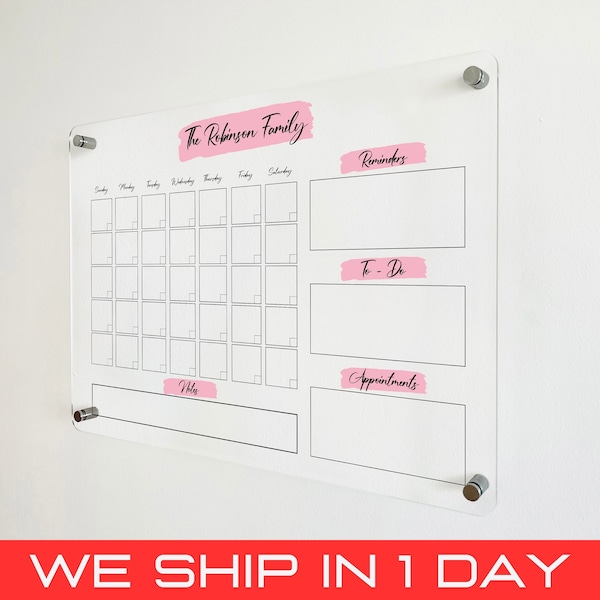 PERSONALIZED Acrylic Family Planner Wall Calendar - Dry Erase Board, Dry Erase Calendar, Monthly and Weekly Calendar, Transparent Calendar