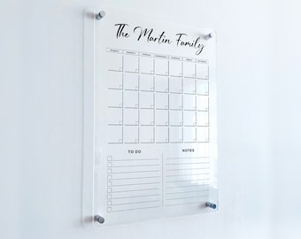 Acrylic Family Planner Wall Calendar - Personalized Dry Erase Board, Dry Erase Calendar, Monthly and Weekly Calendar, Transparent Calendar