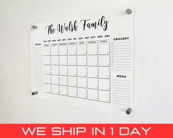 FREE PREVIEW Acrylic Family Planner Wall Calendar - Personalized Dry Erase Board, Dry Erase Calendar, Monthly Weekly Calendar, Transparent